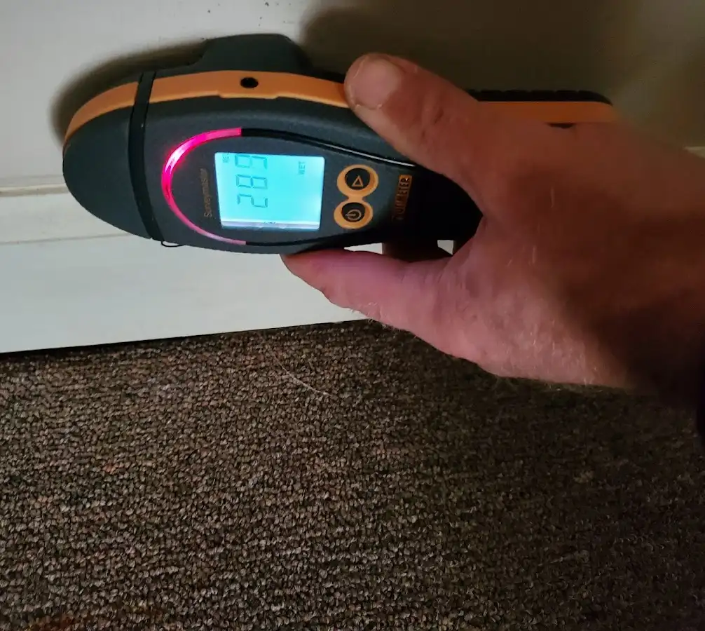 Moisture detection at baseboard during Burst Pipe Cleanup in Eagle